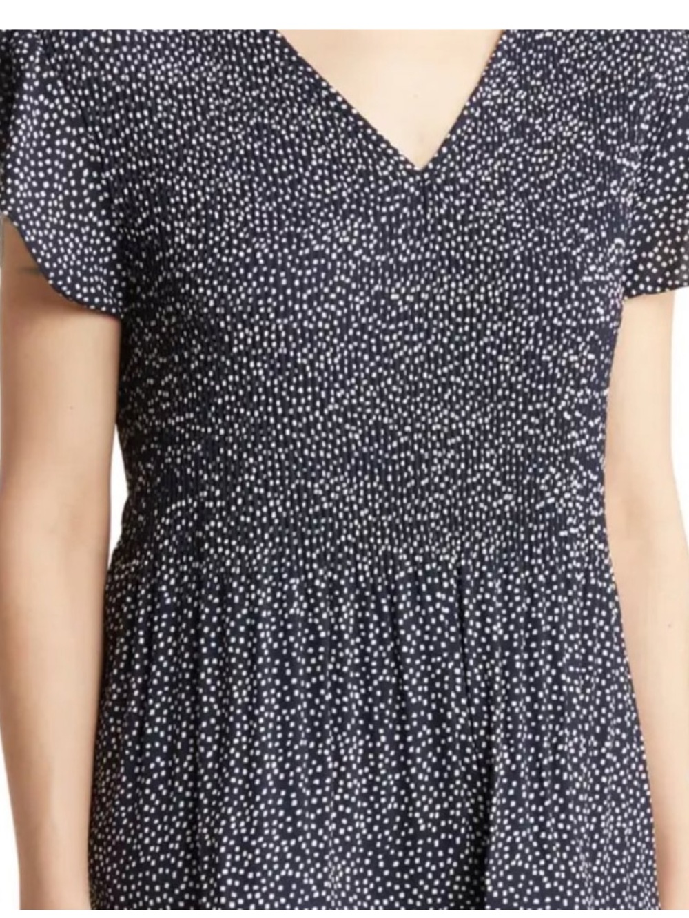 Adrianna Papell Navy Dot V-Neck Flutter Sleeve Top